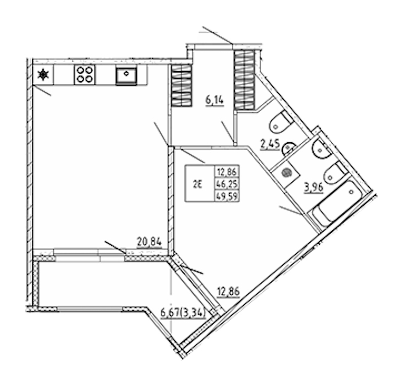 1-комнатная квартира 49.59 м², 9/12 эт., ЖК «UP! Квартал Воронцовский»